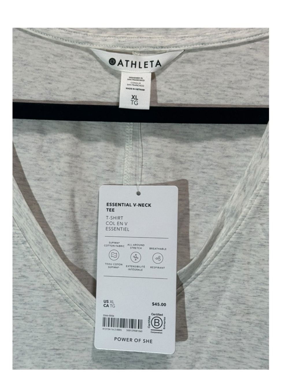 Athleta Essential V-Neck Tee Fog Grey Heather SUPIMA Cotton XL NWT - Picture 3 of 5